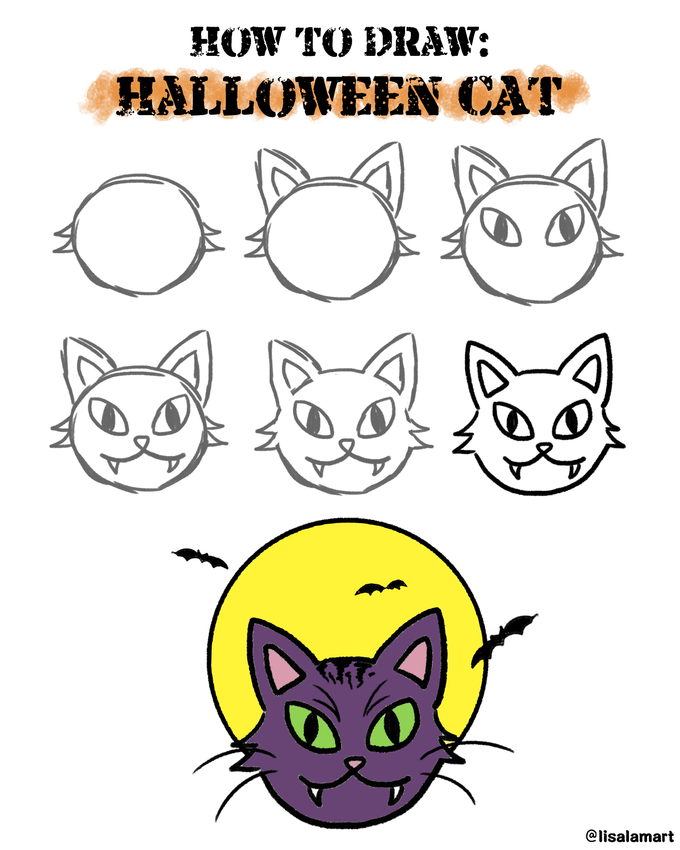 how to draw a cat face for halloween