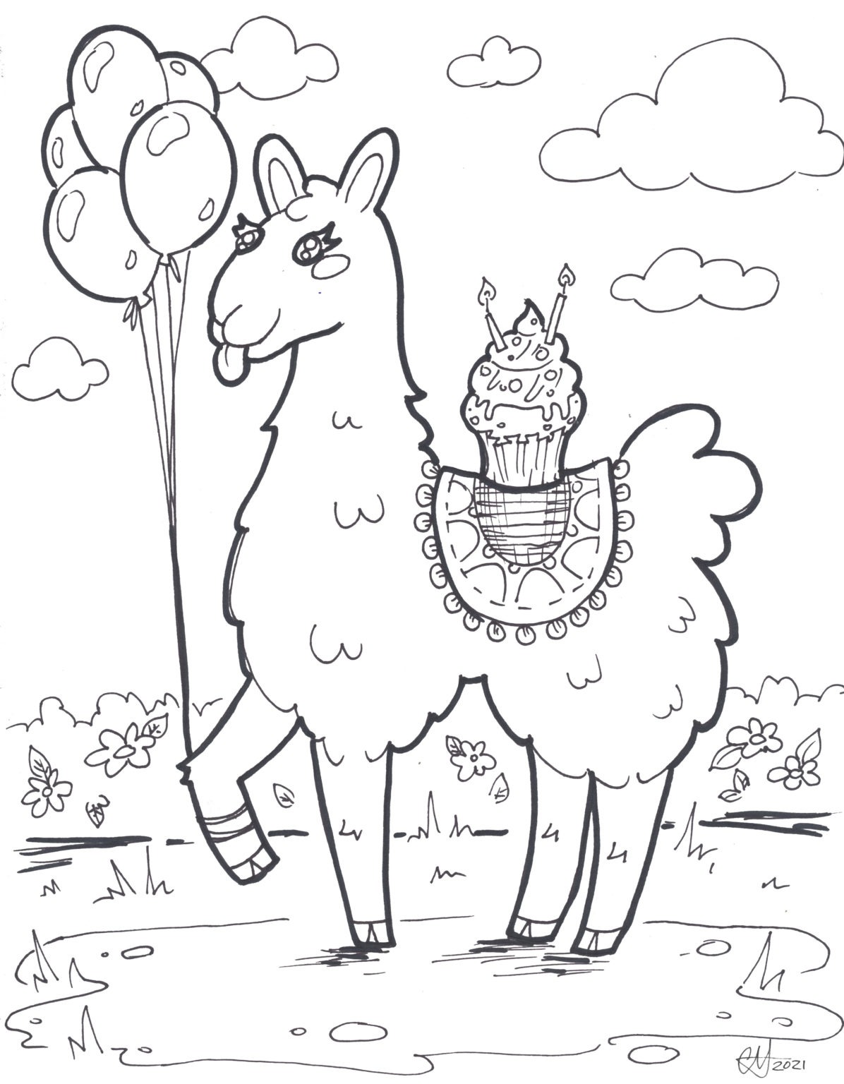 Llama Colouring Sheet SCYAP