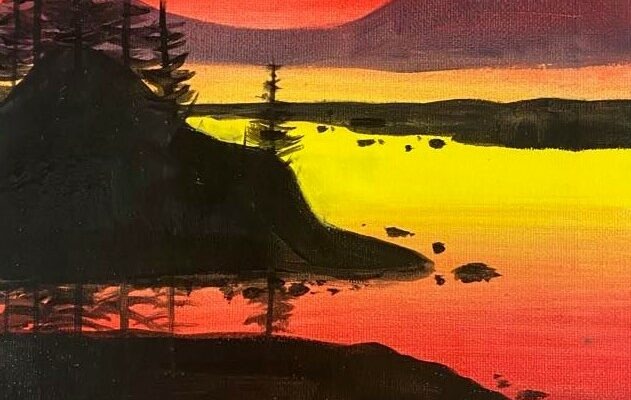 Acrylic Painting  A Winter Sunset on Paper step by step 